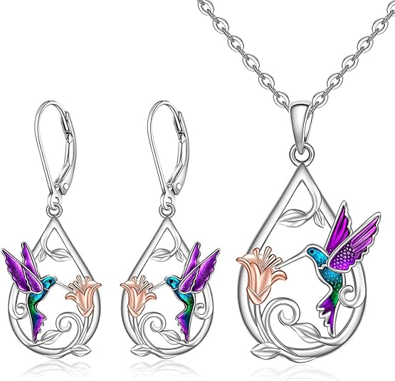 Σετ κολιέ και σκουλαρίκια με κολιμπρί