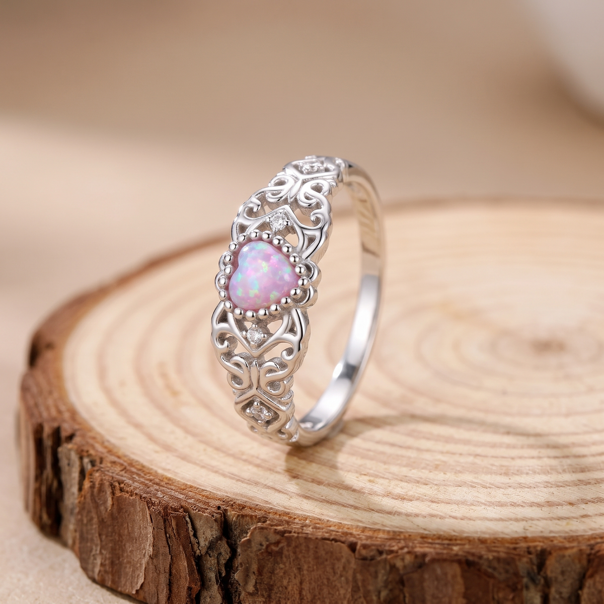 Δαχτυλίδι Φιλιγκρί Pink Opal σε Ασήμι