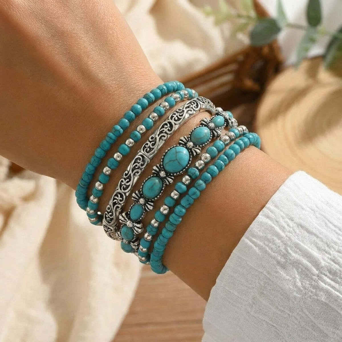 Mirella™ - Συλλογή Βραχιολιών Boho με Τυρκουάζ Χάντρες
