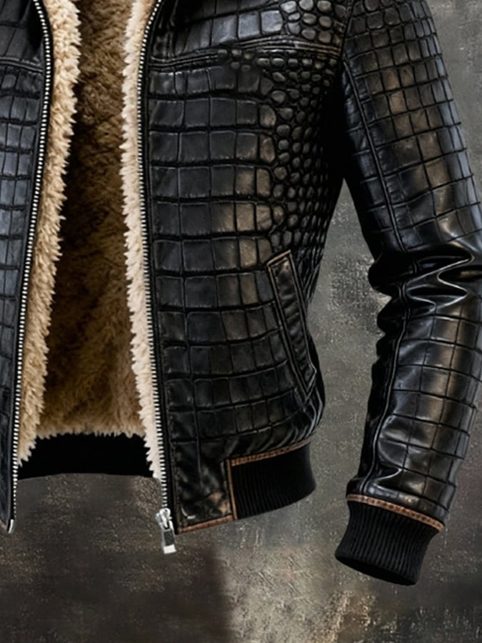 Ανδρικό ρετρό εξωτερικό μπουφάν από ζεστό και μαλακό δέρμα