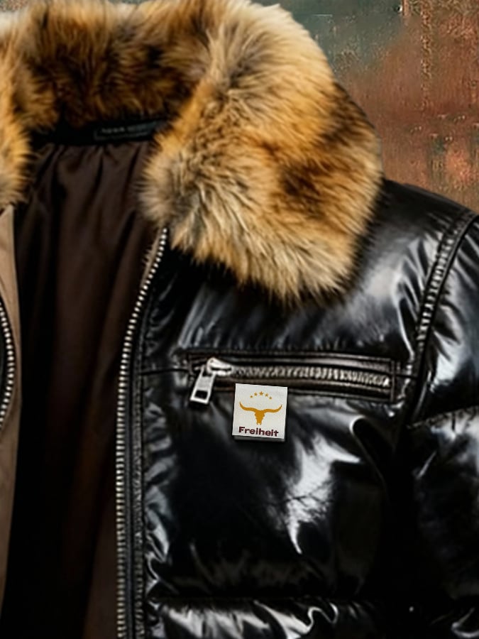 Ζεστό ανδρικό μπουφάν με γούνινο γιακά και επένδυση