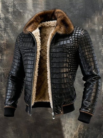 Ανδρικό ρετρό εξωτερικό μπουφάν από ζεστό και μαλακό δέρμα