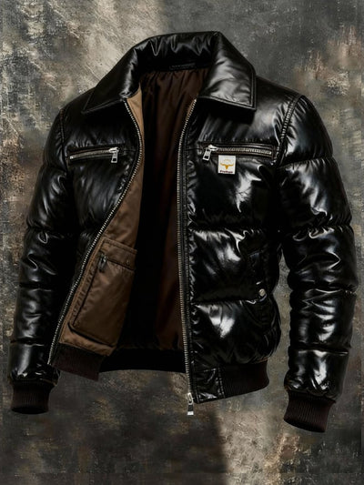 Ζεστό ανδρικό μπουφάν με γούνινο γιακά και επένδυση