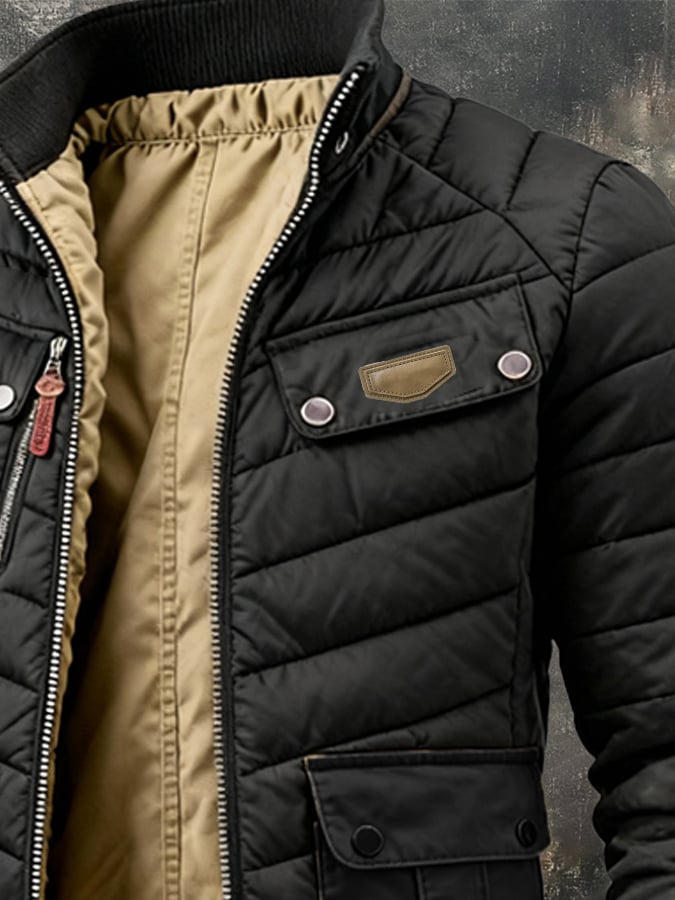 Ζεστό ανδρικό πλεκτό μπουφάν με φερμουάρ και τσέπες