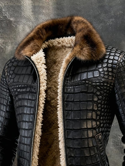 Ανδρικό ρετρό εξωτερικό μπουφάν από ζεστό και μαλακό δέρμα