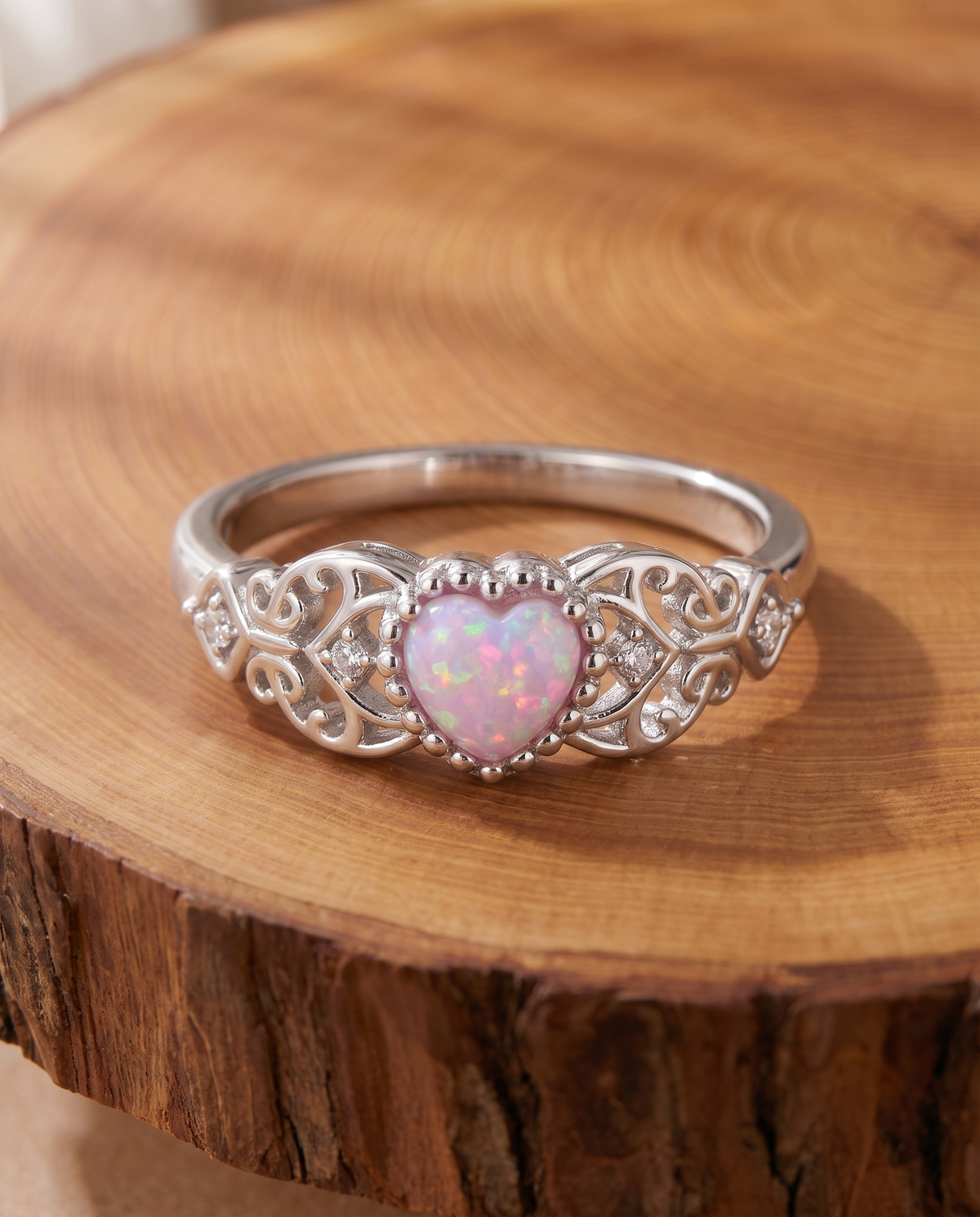 Δαχτυλίδι Φιλιγκρί Pink Opal σε Ασήμι
